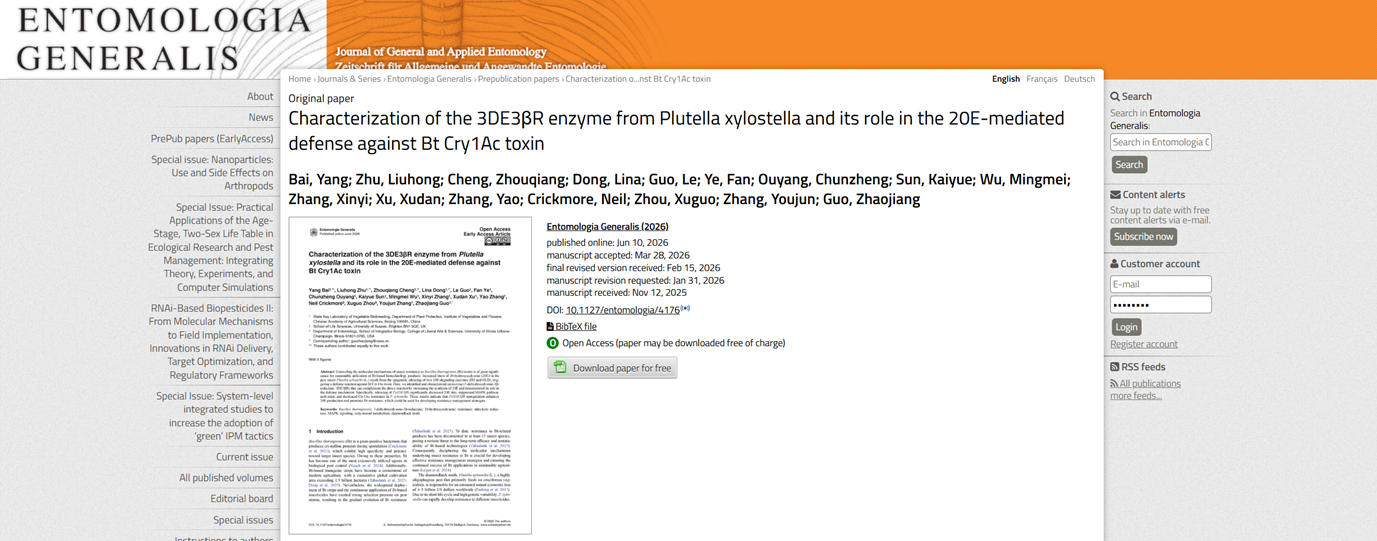 Characterization of the 3DE3βR enzyme from Plutella xylostella and its role in the 20E-mediated defense against Bt Cry1Ac toxin